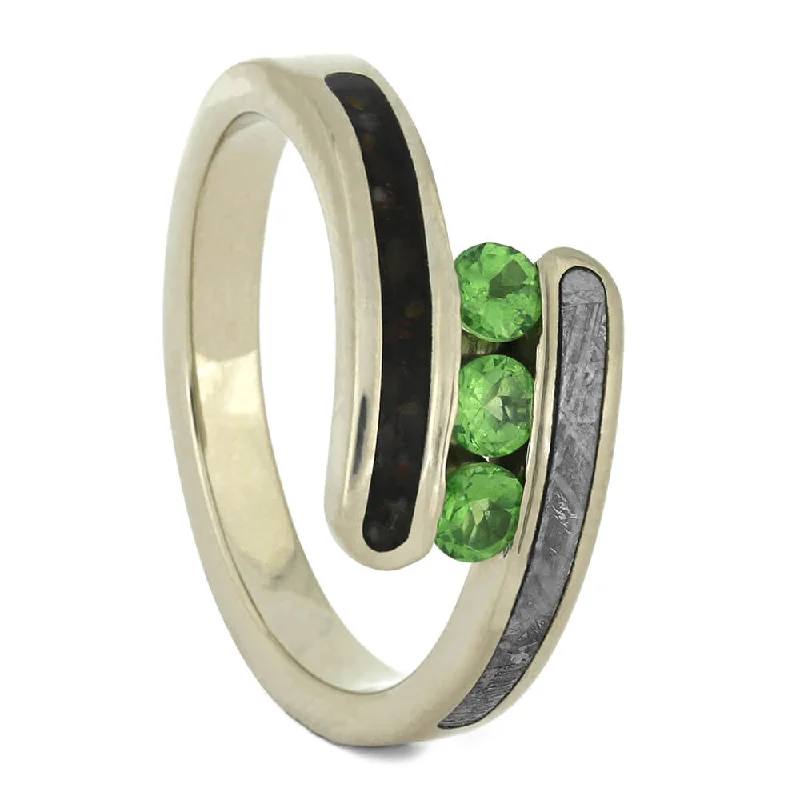 women's oval cut engagement rings-Three Stone Green Garnet Engagement Ring