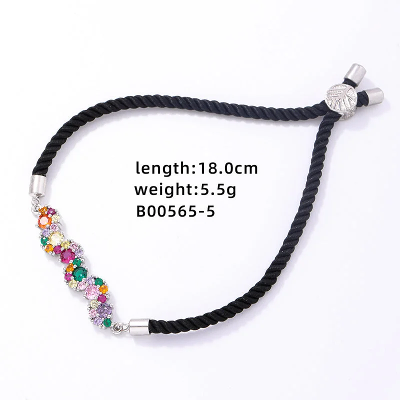 White K Colorful Crystals Black Rope-Wave Line