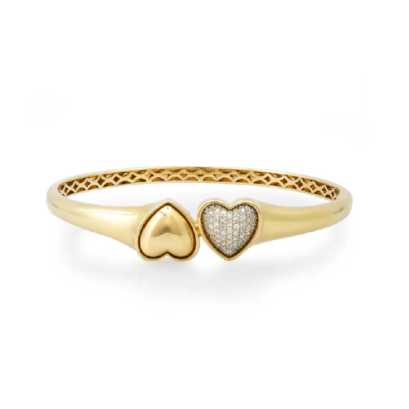 women's personalized bangle bracelets-Double Puffer Heart Bangle