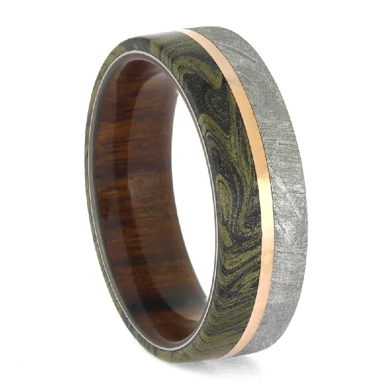 women's aquamarine engagement rings-Gold-Embellished Mokume & Meteorite Wedding Band