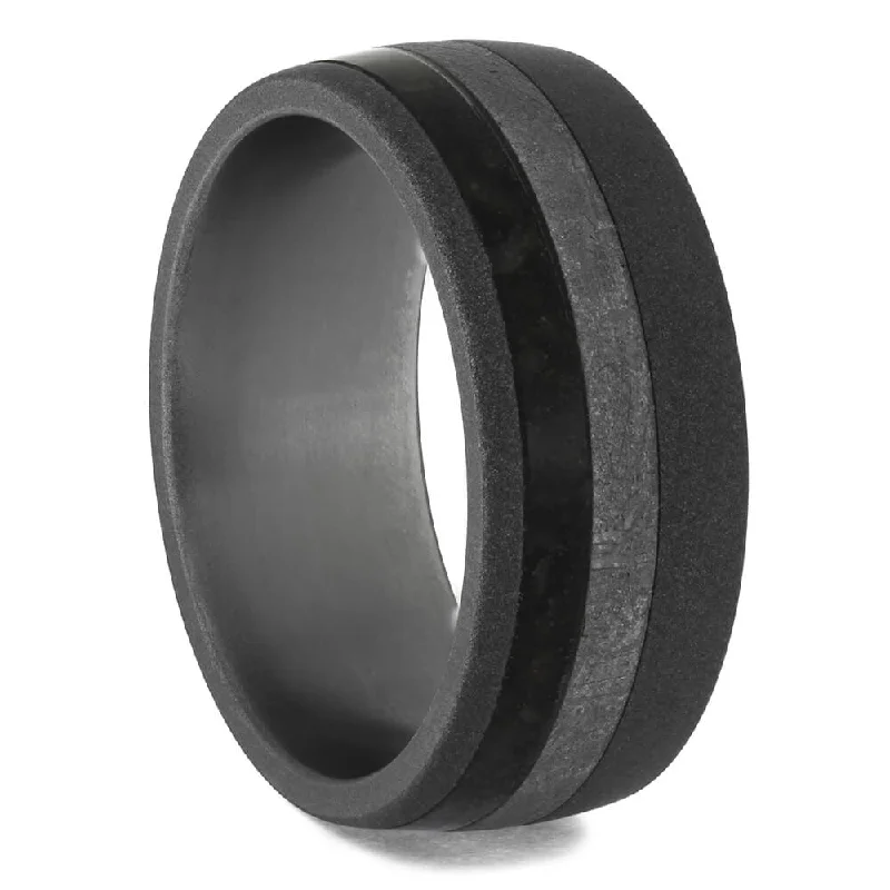 women's refined engagement rings-Men's Meteorite Wedding Band with Crushed Dinosaur Bone