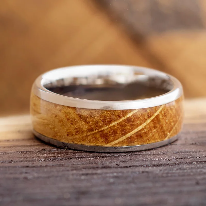 women's refined engagement rings-Whiskey Oak Wood Men's Wedding Band