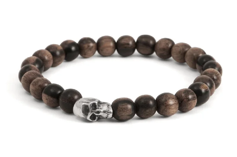 women's moonstone bracelets-#147 - Men’s beaded bracelet Sterling Silver Skull tigerwood