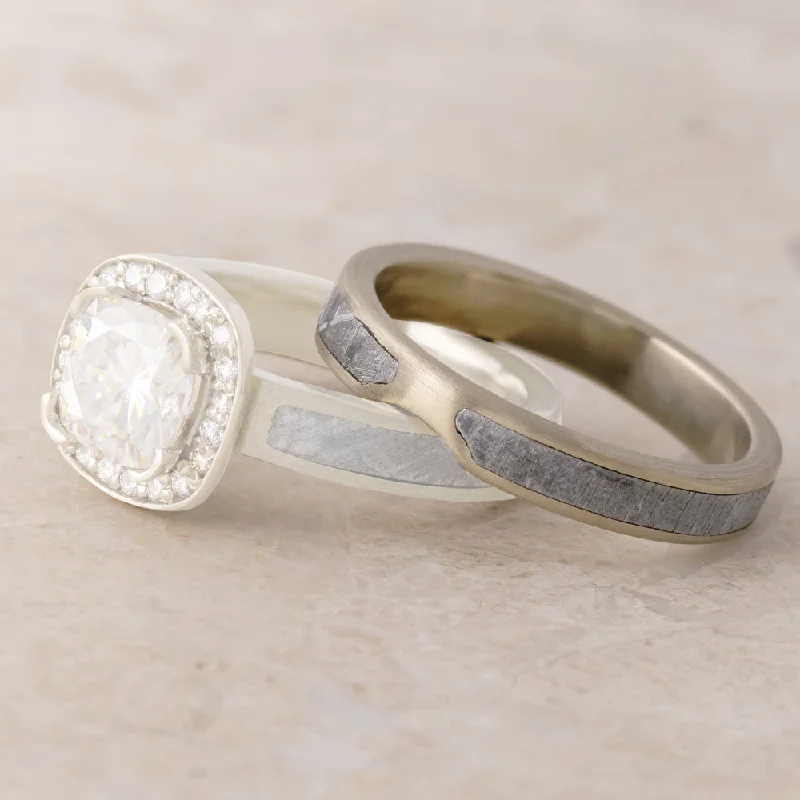 women's eternity band rings-Custom, Curved Wedding Band with Meteorite