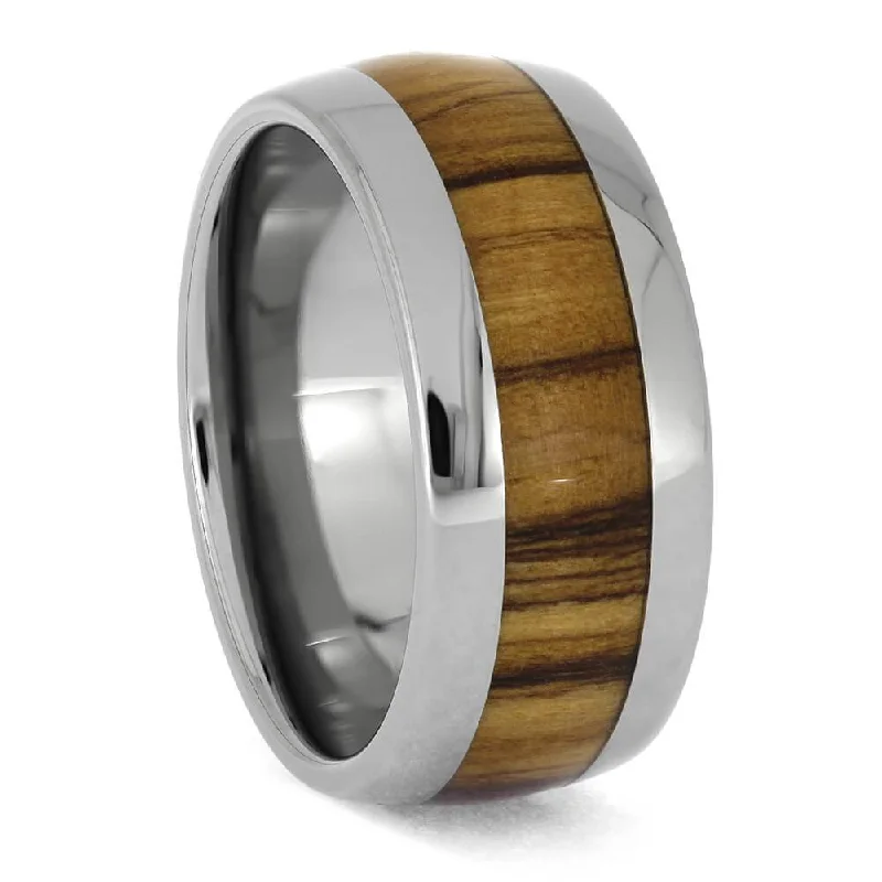 women's fashion engagement rings-Olive Wood & Titanium Wedding Band