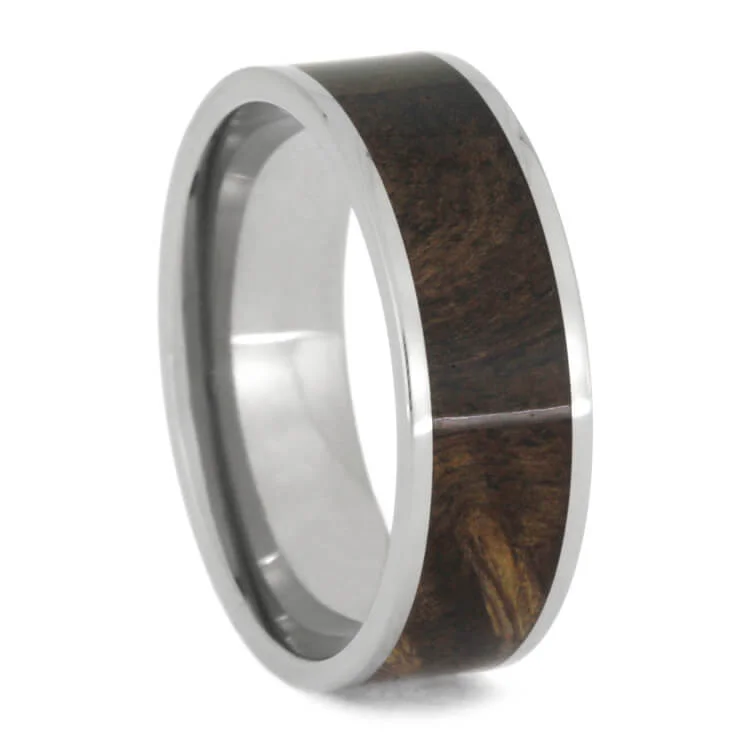 women's bezel set engagement rings-Sindora Wood Men's Wedding Band In Polished Titanium