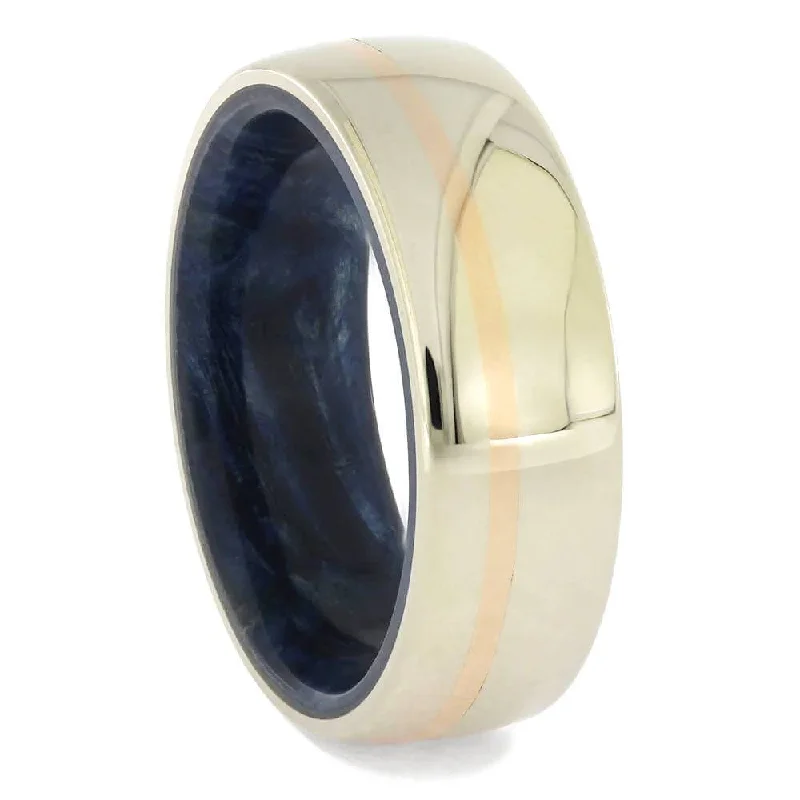 women's blue sapphire engagement rings-Dual Gold Wedding Band with Blue Burl Wood Sleeve