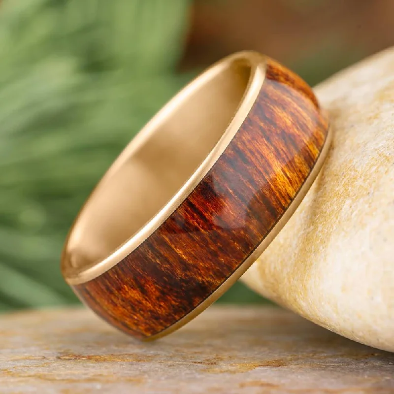 women's stylish rings-Caribbean Rosewood Wedding Band With Matte Rose Gold