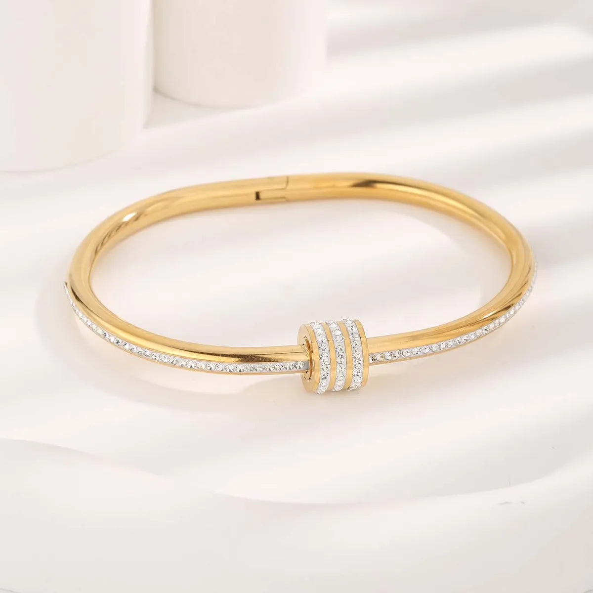 women's protection charm bracelets-Modern Style Round Titanium Steel Gold Plated Zircon Bangle In Bulk