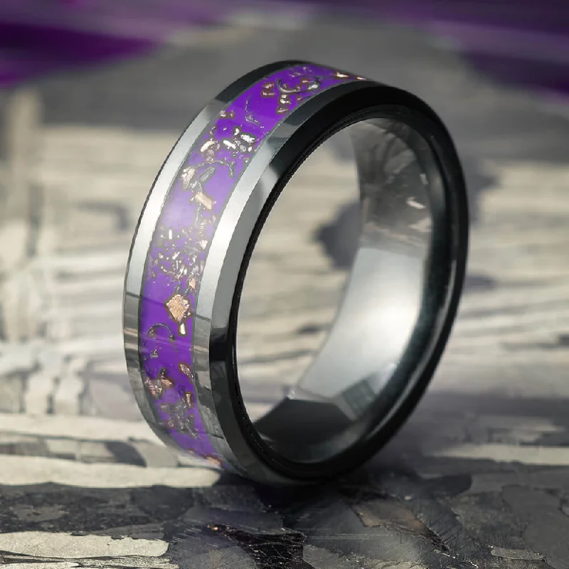 women's channel set engagement rings-Purple & Black Men's Wedding Band, Stardust Ring