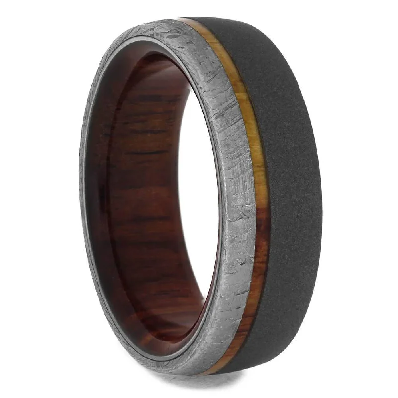 women's celestial engagement rings-Tulipwood & Meteorite Men's Wedding Band