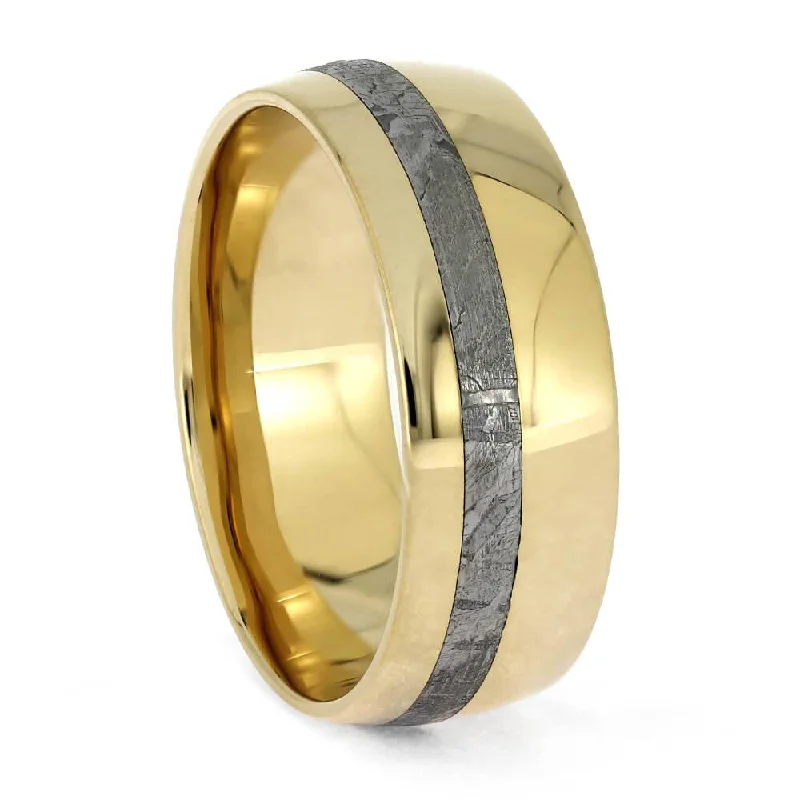 women's sun and moon engagement rings-Genuine Meteorite & Yellow Gold Men's Wedding Band