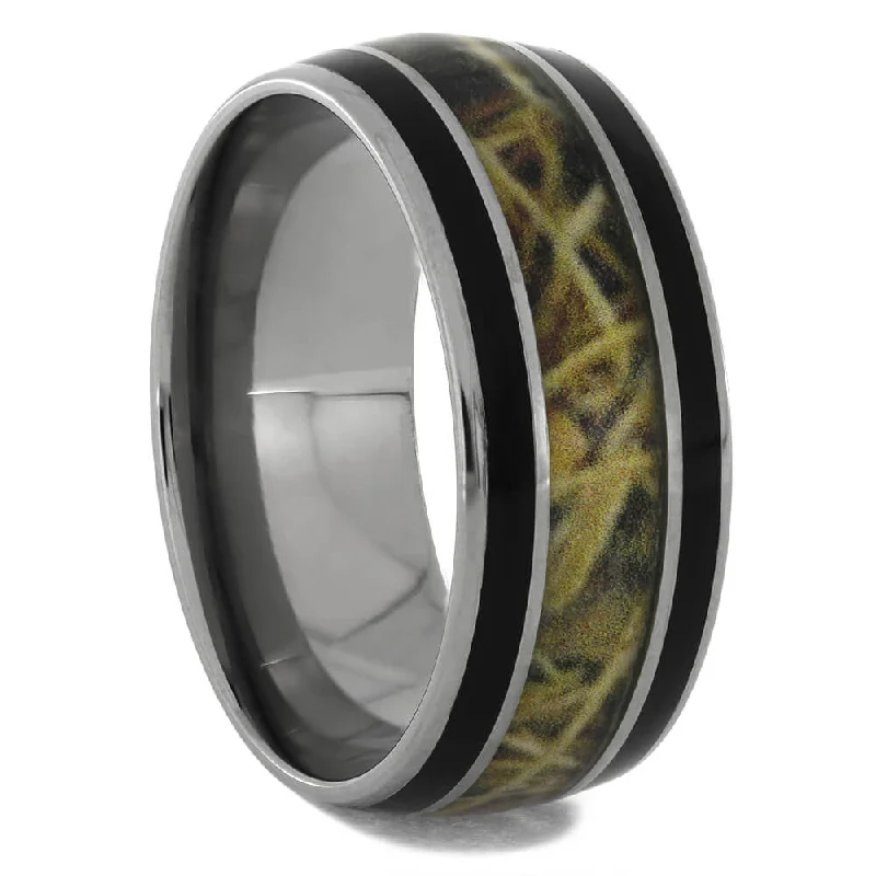 women's thin band engagement rings-Camo Men's Wedding Band in Polished Titanium