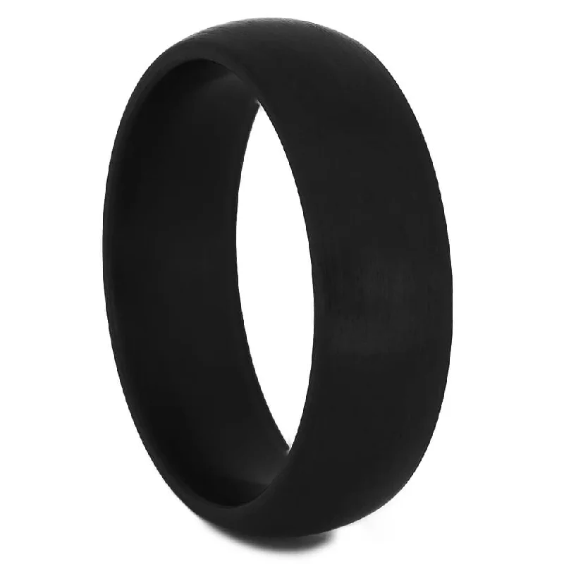 women's personalized engagement rings-Brushed & Round Black Zirconium Wedding Band