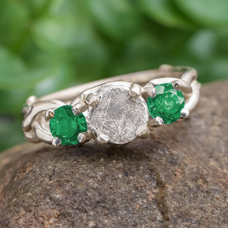 women's wedding set engagement rings-Meteorite And Emerald Engagement Ring