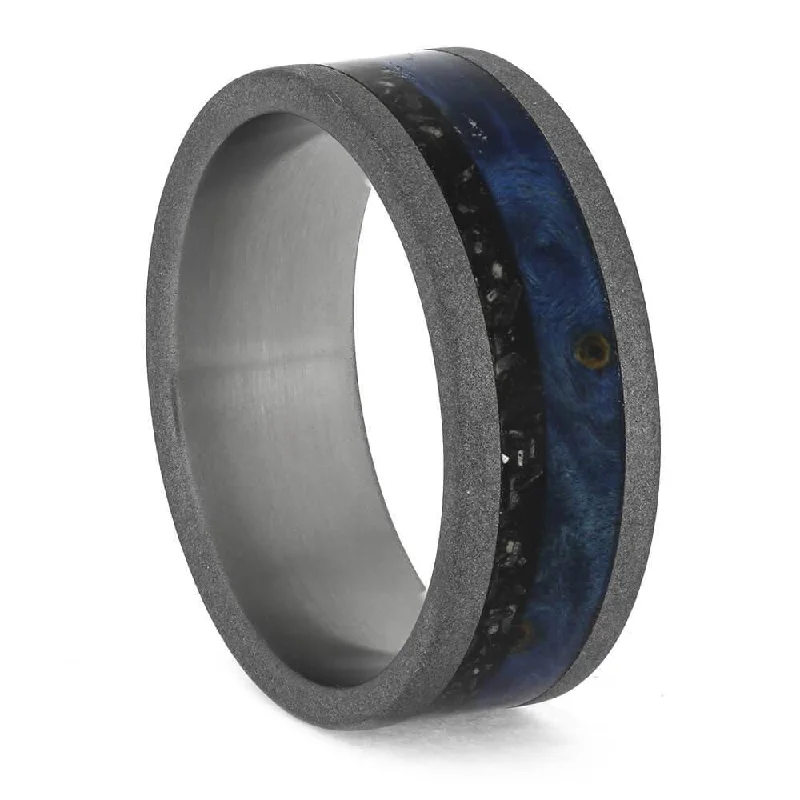 women's bridal set engagement rings-Black Stardust™ Wedding Band with Blue Box Elder Wood