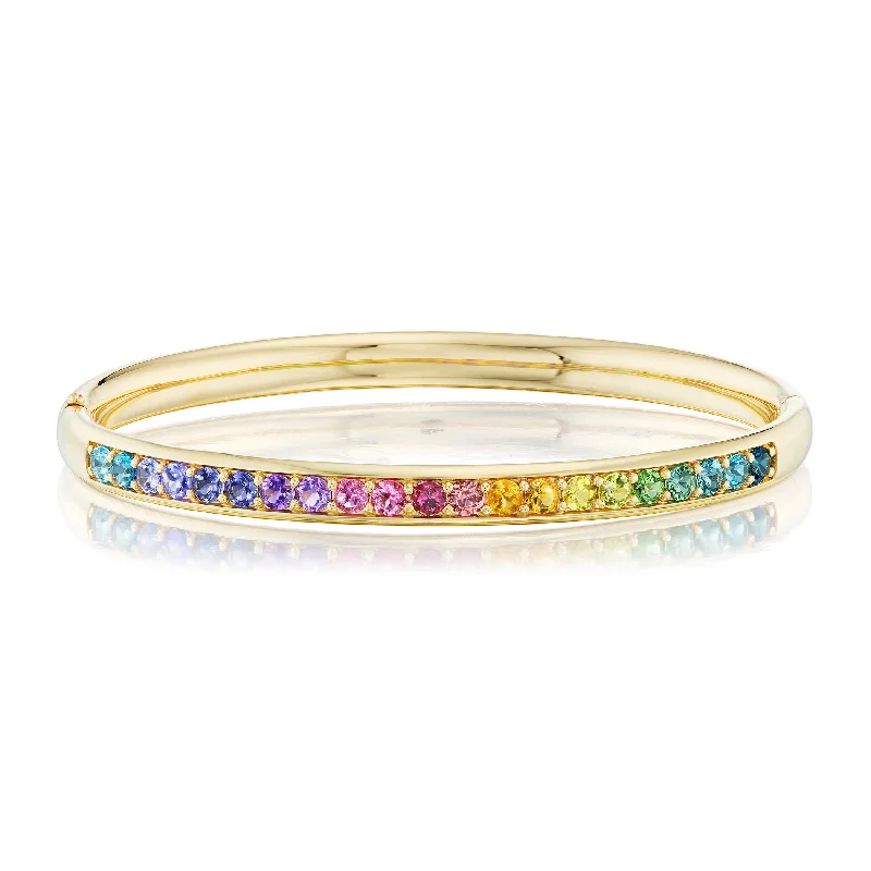 women's personalized bracelets-Rainbow Gemstone Comfort Fit Bangle Bracelet