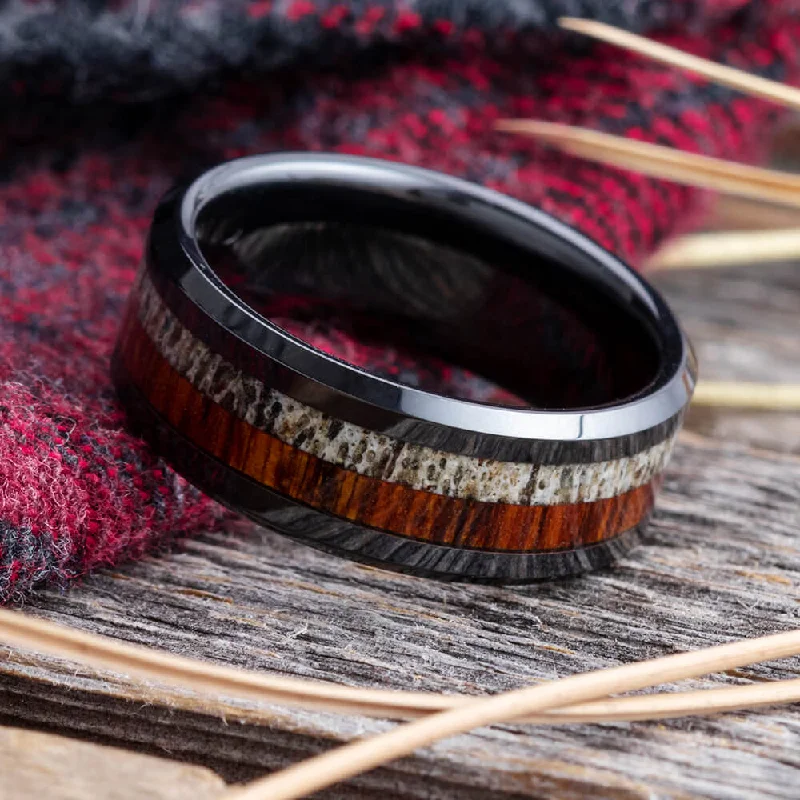 women's split shank engagement rings-Men's Wedding Band with Antler & Ironwood