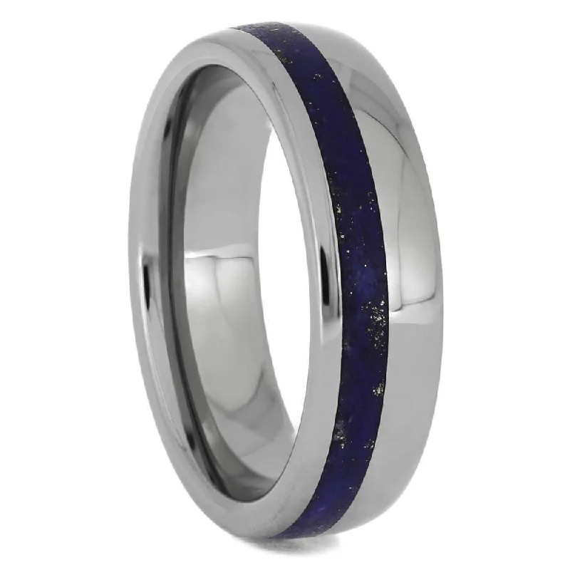 women's floral engagement rings-Men's Blue Wedding Band with Lapis Lazuli