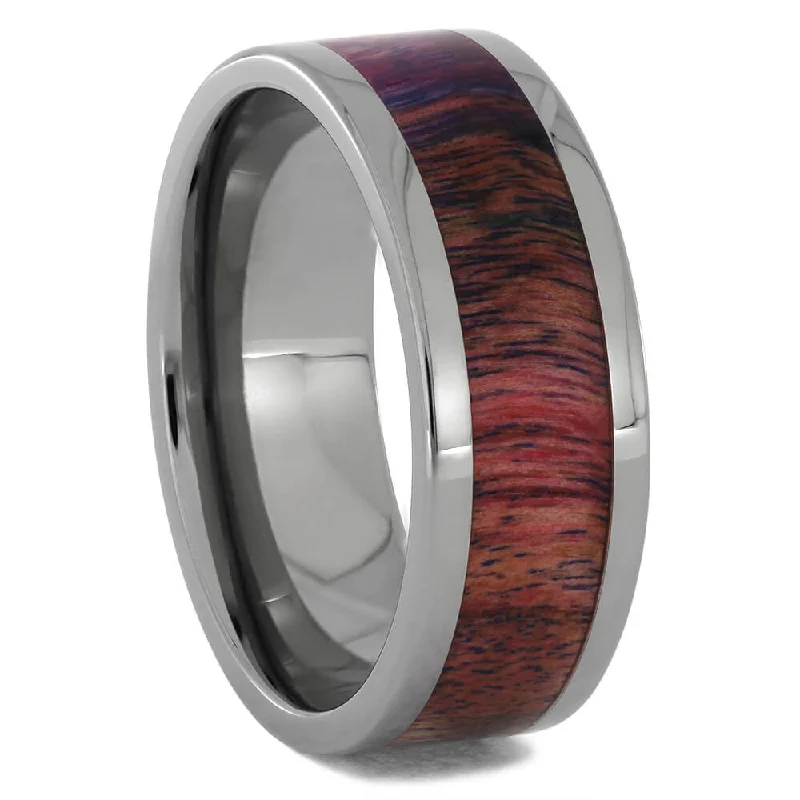 women's blue sapphire engagement rings-Unique Dyed Poplar Wood Wedding Band in Titanium