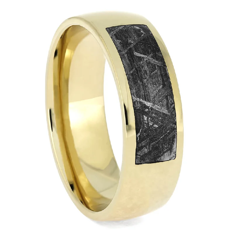 women's designer engagement rings-Yellow Gold Wedding Band with Partial Meteorite