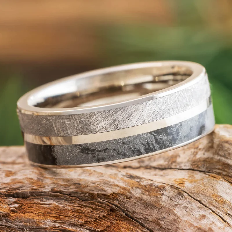 women's fashion jewelry rings-Titanium Wedding Band with Composite Mokume and Meteorite