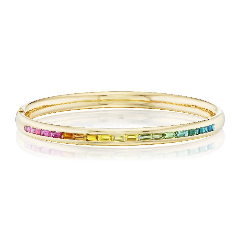 women's leather bracelets-Baguette Rainbow Tourmaline & Citrine Comfort Fit Bangle Bracelet