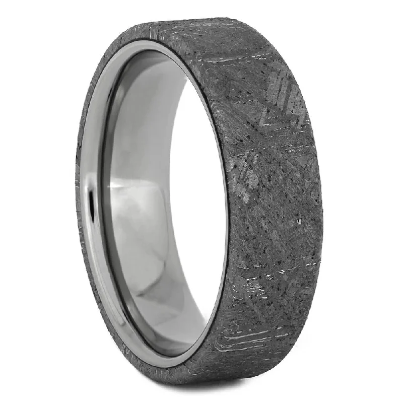 women's hypoallergenic engagement rings-Men's Wedding Band with Gibeon Meteorite