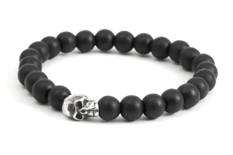 women's infinity love bracelets-#146 - Men’s beaded bracelet Sterling Silver Skull black