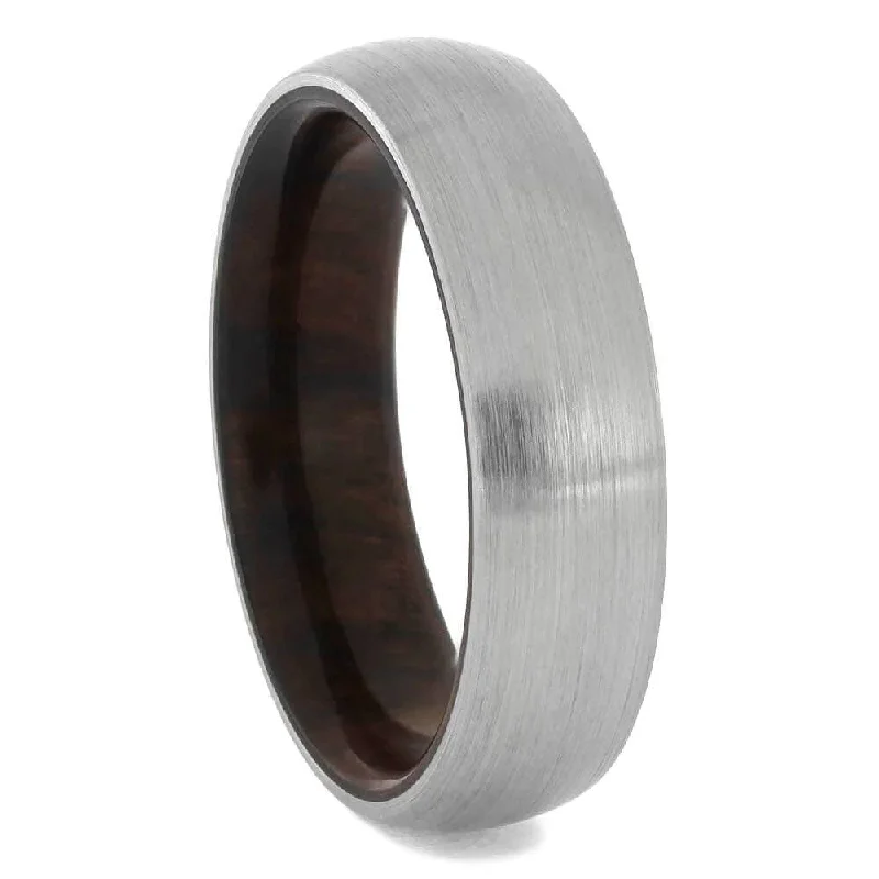 women's personalized engagement rings-Brushed Titanium Wedding Band with Ironwood