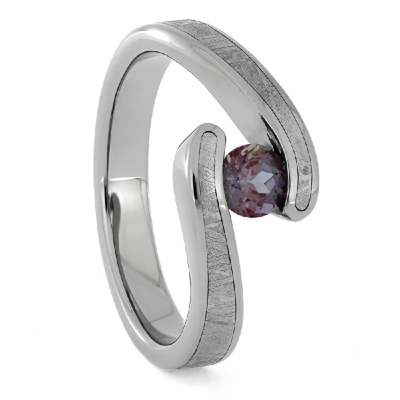 women's handcrafted engagement rings-Unique Meteorite & Alexandrite Engagement Ring