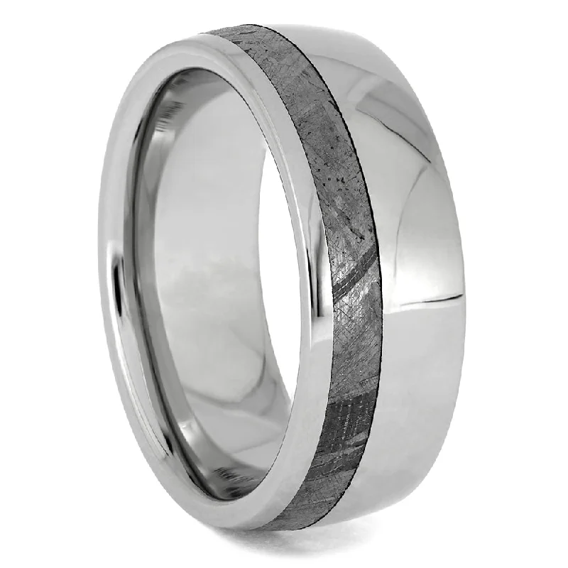 women's black diamond engagement rings-Platinum Meteorite Wedding Band