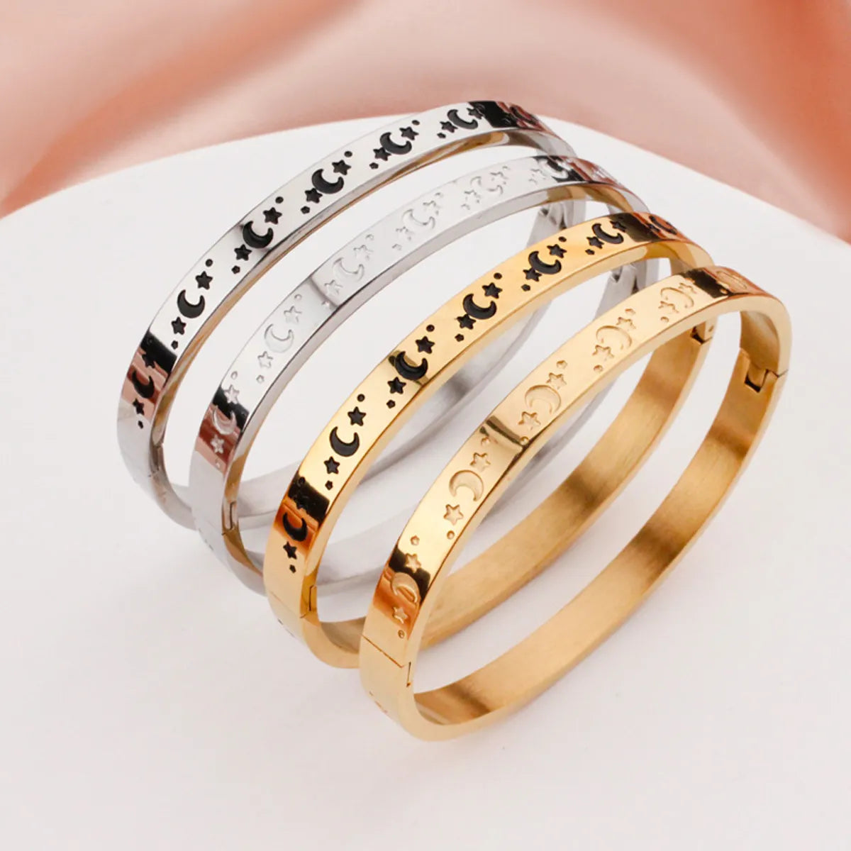 women's leather bracelets-Vintage Style Star Moon Stainless Steel Titanium Steel Plating Gold Plated Silver Plated Bangle