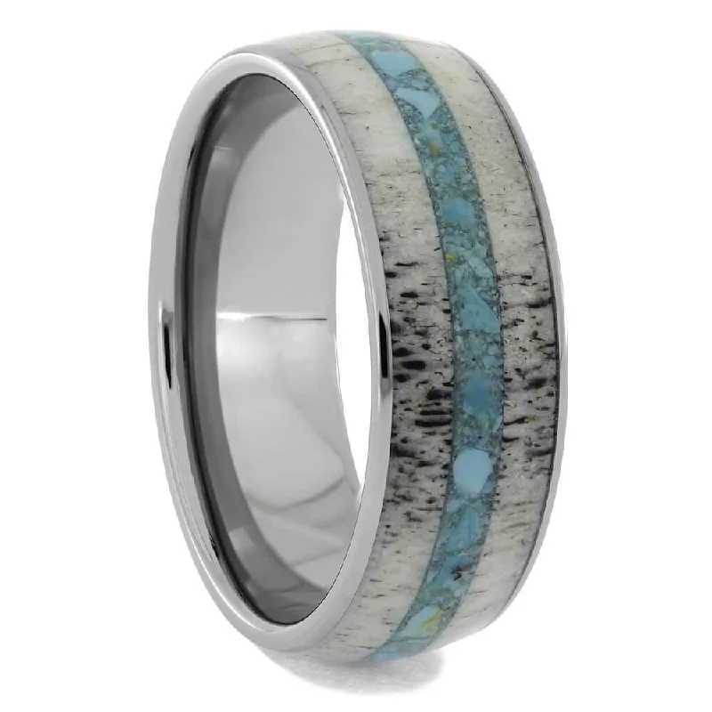 women's refined engagement rings-Antler and Turquoise Wedding Band in Titanium