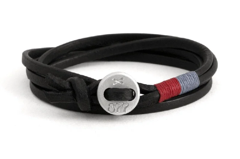 women's personalized bracelets-#157 - Men’s bracelet button black leather red lightblue