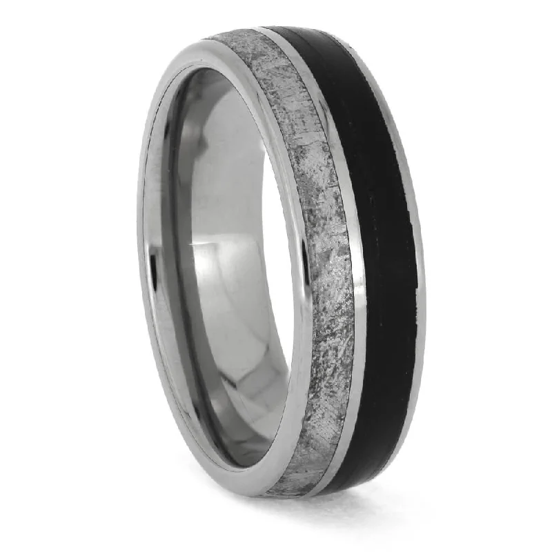 women's antique engagement rings-Vinyl Record Wedding Band with Meteorite