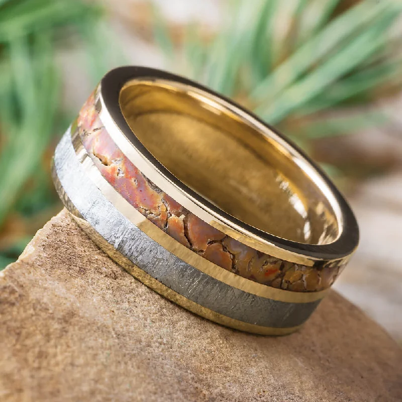 women's small engagement rings-Dinosaur Bone & Meteorite Men's Wedding Band