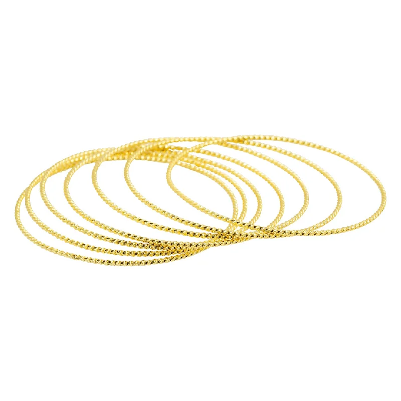 women's platinum bracelets-14k Gold Plated 7-Piece Skinny Bangle Set