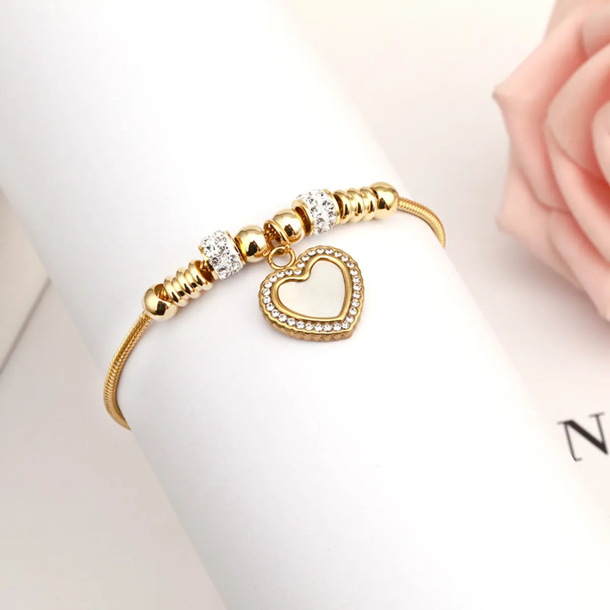 women's heart bracelets-Fashion Heart Shape Titanium Steel Polishing Zircon Bracelets 1 Piece