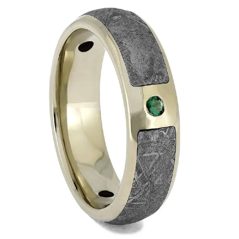 women's simple engagement rings-Gemstone & Meteorite Wedding Band