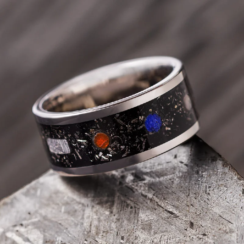 women's best friend rings-Planet Ring With Gibeon Meteorite And Real Stardust™ On Titanium Band