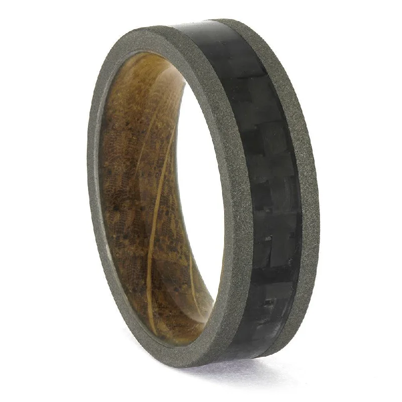 women's oval engagement rings-Whiskey Barrel Wood and Carbon Fiber Wedding Band