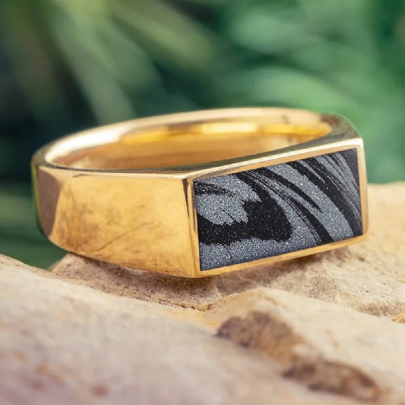 women's silver rings-Mixed Metal Signet Ring with Mokume Gane