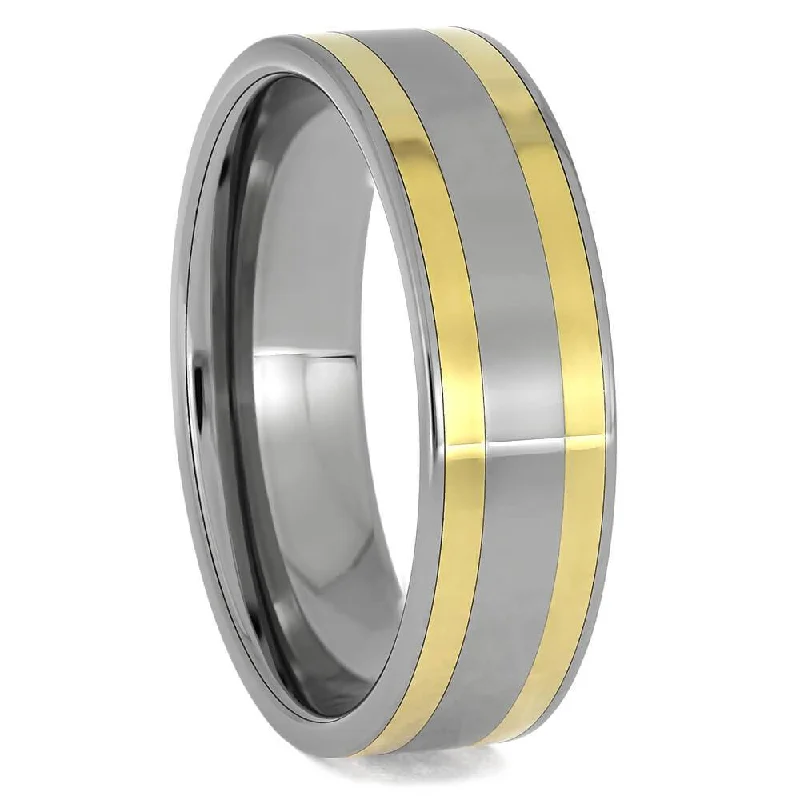 women's fashion engagement rings-Titanium & Yellow Gold Wedding Band for Men