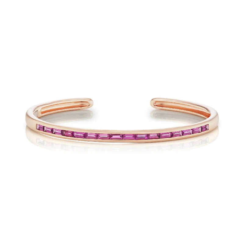 women's summer bracelets-Cirque Slim Oval Hinged Cuff Bracelet with Purple Garnet Baguettes