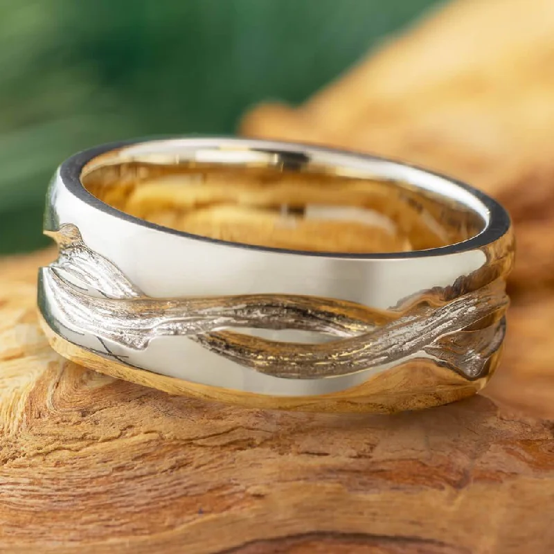 women's summer rings-Nature Wedding Band with Branch Profile Inlay