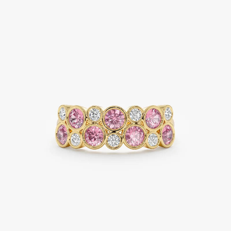 women's hidden halo engagement rings-Pink Tourmaline Diamond Ring, Bubbles