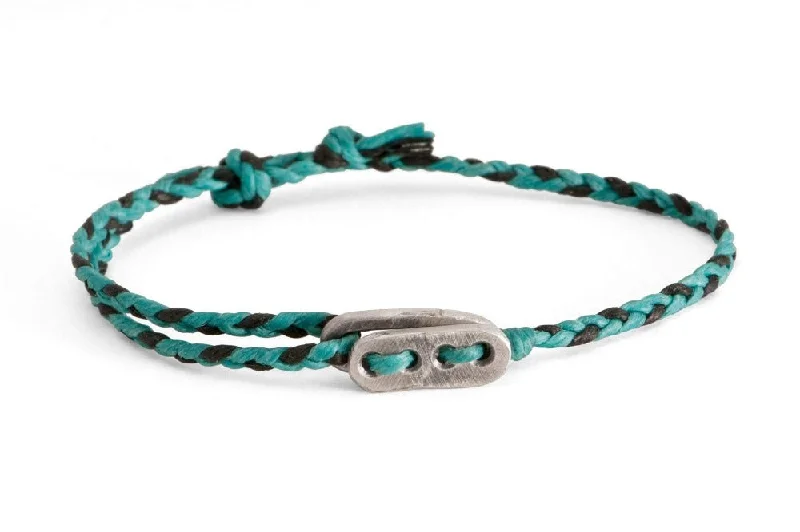 women's stretch bracelets-#120 - Men’s bracelet Canvas Sterling Silver toggle turquoise black