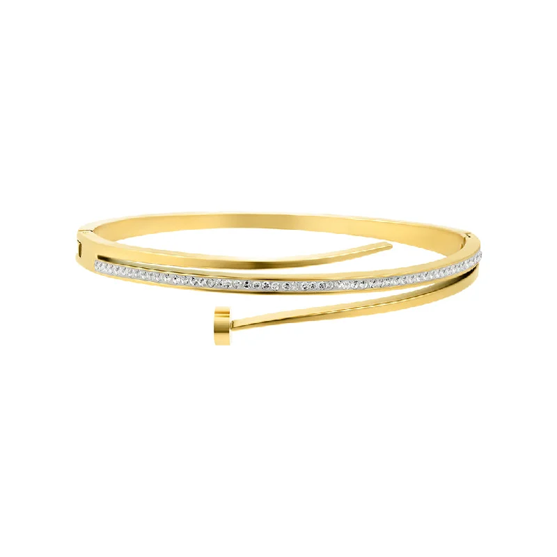 women's sun and moon bracelets-Tarnish Resistant 14k Gold Plated Pave Nail Bangle