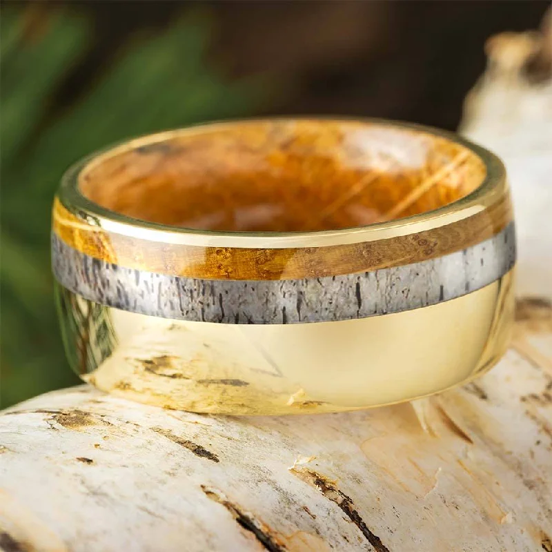 women's infinity love engagement rings-Men's Whiskey Barrel Wedding Band with Antler